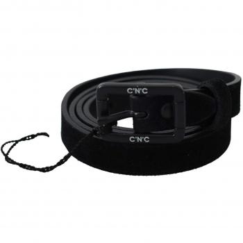 Costume National Black Leather Velvet Square Buckle Waist Belt - 100 cm / 40 Inches