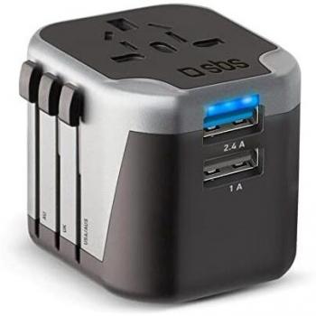 Adaptador de viaje universal SBS 12W con 2 puertos USB y compatibilidad internacional