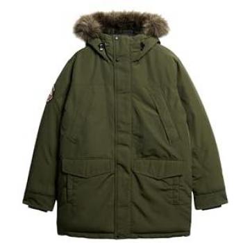 Superdry Everest Faux Fur Parka Jacket - Army Khaki Green - Male - Size: M