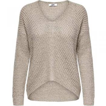 JDY New Megan Jersey de mujer de manga larga y cuello ligeramente de pico, color Cement con detalle en negro, talla M