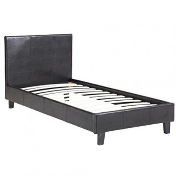 Cama Lina - 90 x 190 cm - Negro con estructura de madera y base de lamas
