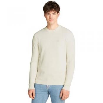 Calvin Klein Men's Regular Fit Ribbed Crew Neck Sweater in Ivory
