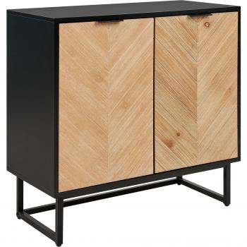 Aparador Escandinavo Negro y Madera Clara MDF 2 Puertas con Estantes Solución de Almacenamiento para Dormitorio Alaska