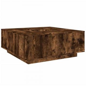 Mesa de centro de madera de ingeniería en color roble ahumado, dimensiones 100x100x40 cm