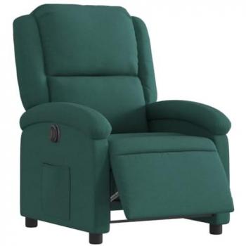 Sillón Reclinable Eléctrico de Tela Verde Oscuro con Respaldo y Reposabrazos, Sillón de Relax para Descanso, Asiento Ajustable Ideal para Ancianos