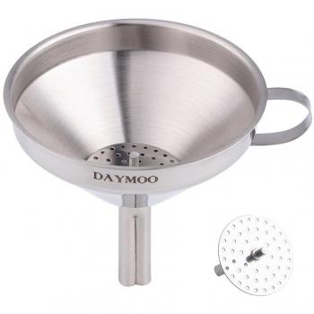 daymoo cocina embudo de acero inoxidable para cocinar aceites, boca ancha Metal embudo con desmontable colador/filtro para la transferencia de líquido, líquido, seco, ingredientes y polvo – plateado