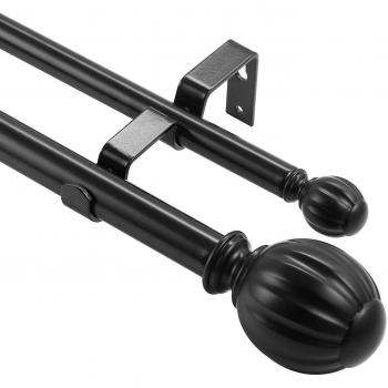 Vevor Adjustable 36-72 Inch Black Double Curtain Rods with Round Finials for Sheer and Blackout Curtains