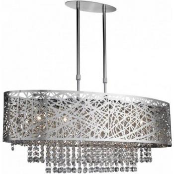 Techo Mica 5 Ampollas Gotas de Cristal Semi-Ovales, Barra Colgante Ajustable con 5 Luces, Cromada con Cristales, Tipo G9