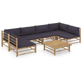 7-Piece Bamboo Garden Lounge Set with Dark Grey Cushions