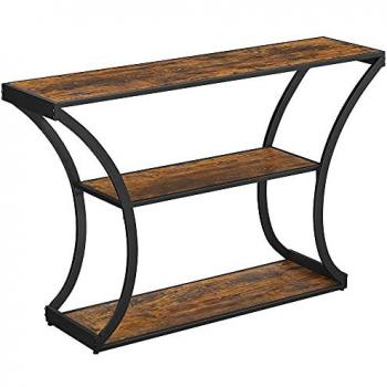 Mesa de Entrada VASAGLE Estilo Industrial Marrón Rústico con Diseño Curvo y 3 Estantes para Salón, Pasillo y Entrada