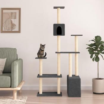Rascador para Gatos VidaXL con Postes de Sisal, Árbol Torre de Escalada, Color Crema, Gris Claro y Gris Oscuro, Altura 180 cm