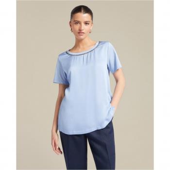 Camiseta de mujer de manga corta con apliques de cristal