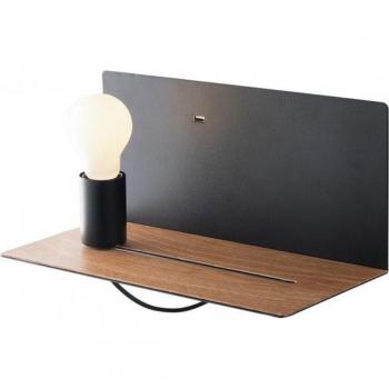 Aplique de Pared Flash Negro con Lámpara de Lectura USB y Estante, 15 cm, E27
