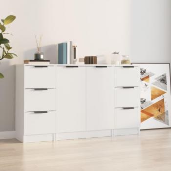 Aparador de Madera Contrachapada VidaXL 3 Piezas - Mueble de Almacenaje para Salón, Buffet Blanco, Armario Auxiliar y Armario de Almacenamiento