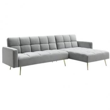 Sofá esquinero convertible reversible clic-clac de terciopelo gris NIETO