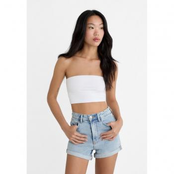 Stradivarius D85 Slim Mom Fit Shorts Denim