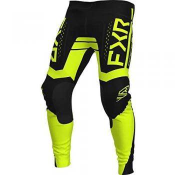 FXR Pantalones de Cross Contender Negro-Hivis con características de alta visibilidad, diseño off-road, y talla 38