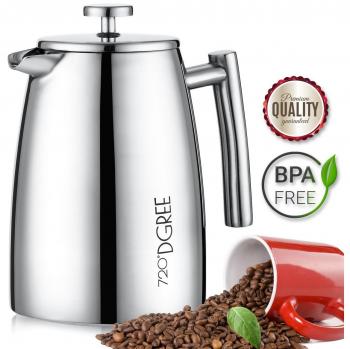 720°DGREE French Press “Sunrise“ - 950ml - Cafetera de émbolo Elegante de Acero Inoxidable con Filtro Permanente y función térmica por Aislante Doble Pared café, té - hasta 8 Tazas
