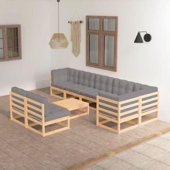 9-Piece Solid Pine Garden Lounge Set with Cushions