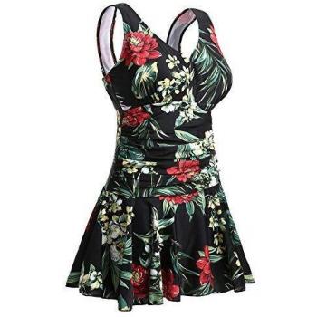 Mujer Bañador con Falda Traje de Baño de Una Pieza de Talla Grande Impresión Elegante Sexy Push Up Monokini Negro/Rojo Flores 3XL