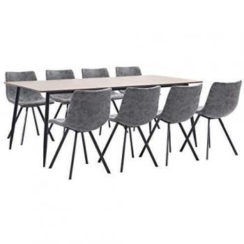 vidaXL Juego de Comedor 9 Piezas de Cuero Sintético Mobiliario Decoración Interior Casa Hogar Robusto Duradero Resistente Funcional Práctico Útil Gris