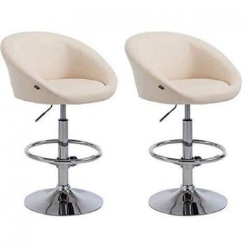 Set 2x Taburete de Bar Miami V2 en Polipiel Crema con Respaldo y Regulable en Altura