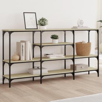 Mesa Consola de Madera de Ingeniería 160x29x80 cm en Negro, Roble Sonoma y Roble Ahumado - Mesa de Sofá, Entrada y Auxiliar para Salón