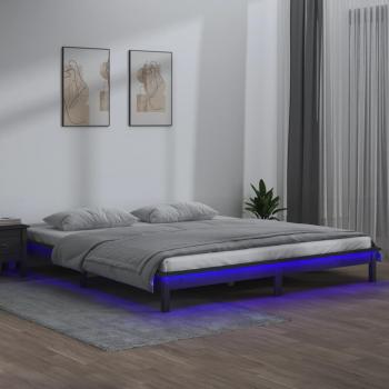 Estructura de cama con LED de madera maciza gris 120x200 cm