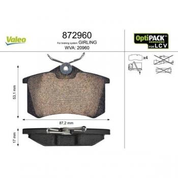 Juego de pastillas de freno VALEO 872960 para disco, compatible con Ford, Peugeot y Citroën