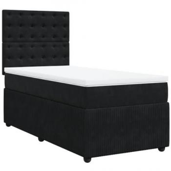 Cama Box Spring con colchón de muelles en terciopelo negro 80x200 cm