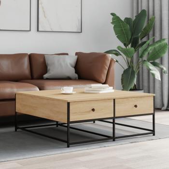 Mesa de centro de madera de ingeniería 100x99x40 cm en color negro, roble sonoma y roble ahumado, ideal para salón o comedor, también conocida como mesita auxiliar o mesa de café