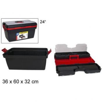 Caja de Herramientas Grande 60 cm 24 con Tapa Extraíble Bandeja y 8 Compartimentos Organizadores