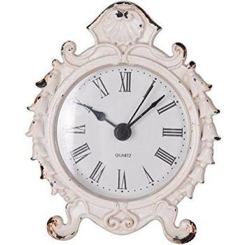 NIKKY HOME Reloj de Mesa Redonda de Barro de Peltre estaño, Blanco
