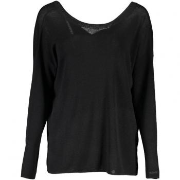 Gant Black Wool V-neck Knitwear Sweater - Female, Long-sleeved, Round Neckline, Size: S