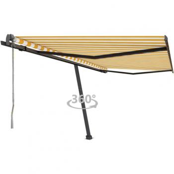 Toldo de pie automático amarillo y blanco 400x350 cm, resistente al agua, protección UV, diseño retráctil, ideal para balcón, jardín y terraza