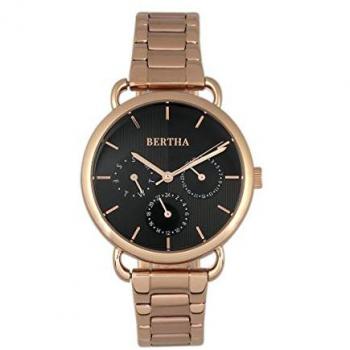 Bertha Gwen Rose Gold Leather-Band Quartz Watch with Day & Date
