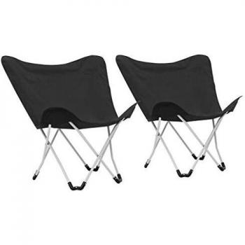 vidaXL 2X Sillas Camping Estilo Mariposa Plegables Negras Acampada Senderismo