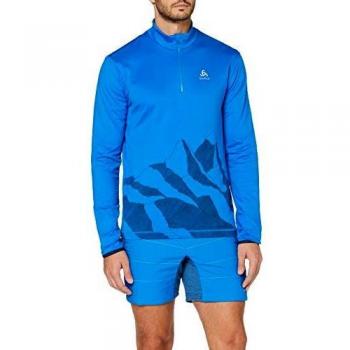 Odlo Jersey Trafoi de Media Cremallera para Hombre, Hombre, Suéter pulóver, 542102, Directoire Blue - Impresión Estampada FW19, Small