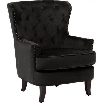 Sillón Orejero Chesterfield Beige Acolchado con Botones y Patas Negras Viborg II