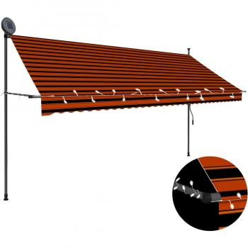 vidaXL Manual Retractable Awning with LED 350 cm Orange and Brown