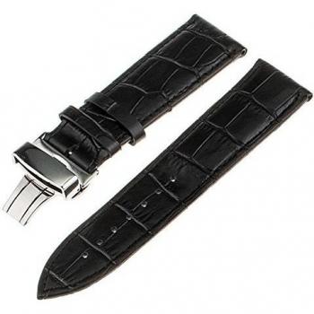 TRUMiRR 22mm Cuero Genuino de Venda de Reloj de Mariposa de Hebilla de Correa para Samsung Gear 2 R380 Neo R381 Live R382, Samsung Gear S3 Classic/Frontier, Moto 2 360 46mm, Guijarro Tiempo / Acero, Asus ZenWatch 1 2 Los Hombres, LG G Reloj Urbano W150