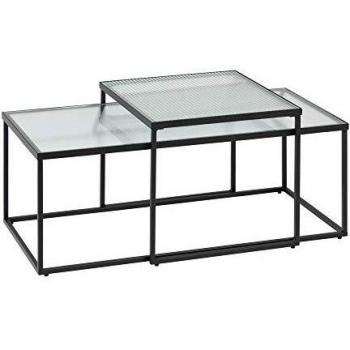 Kave Home - Set de 2 mesas de Centro Nido Akemi rectangulares 50 x 55/100 x 50 cm de Cristal Templado Texturizado y Patas de Acero en Negro