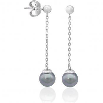 Pendientes Majorica Ilusion en plata rodiada con perla gris de 8 mm