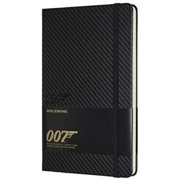 Moleskine James Bond 007 Limited Edition Notebook, Ruled Notebook with Carbon Themed Graphics and Details, Hard Cover, Large Size 13 x 21 cm, Black, 240 Pages