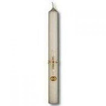 Novia Vela con Cruz y Anillos * * con cera aufgelegtem Cera Diseño en blanco y oro * Tamaño: 400 x 40 mm