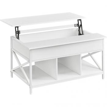 Mesa de Centro Elevable con Almacenamiento Abierto y Oculto, Diseño con Barras en Forma de X, Disponible en Blanco, Gris Carbón, Marrón Roble y Marrón Rústico