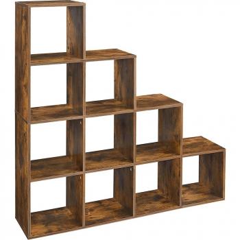 Estantería en Forma de Escalera con 10 Cubos - Estante de Exhibición de Madera, Ideal para Estudio, Sala de Estar y Dormitorio