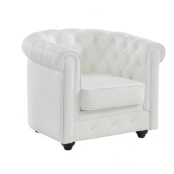 Sillón Chesterfield de cuero de búfalo blanco - Dossier capitoné - Estilo industrial