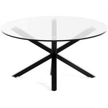 Kave Home - Mesa de Centro Argo Redonda Ø 82 cm cm de Cristal Templado y Patas de Acero en Negro