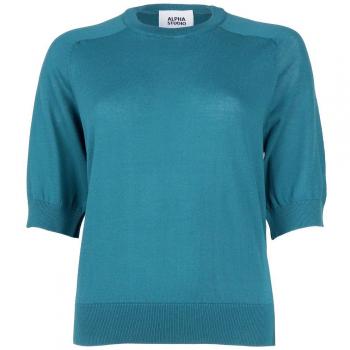 Alpha Studio Green Cotton Sweater - IT44|L, Round-neck Knitwear, female, Green, Size: M, Cotton Crew Neck Half Sleeve Sweater